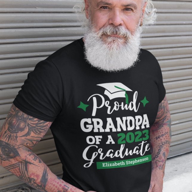 Proud Grandpa 2023 graduate green cap name T-Shirt (Creator Uploaded)
