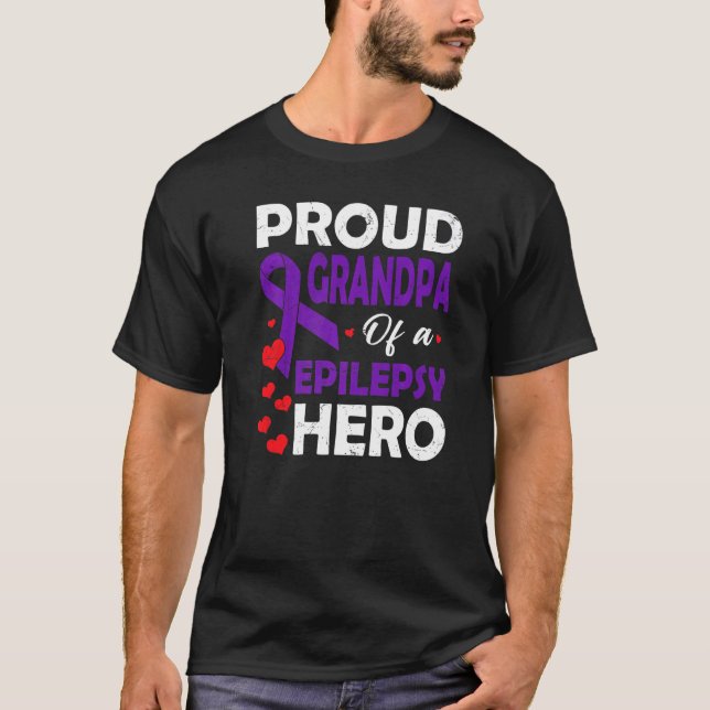 Proud Grandpa Of A Epilepsy Hero Warrior Purple Ri T-Shirt (Front)