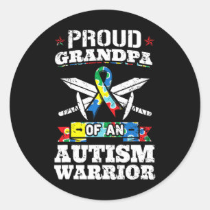 Proud Grandpa Of An Autism Warrior Autistic Awaren Classic Round Sticker