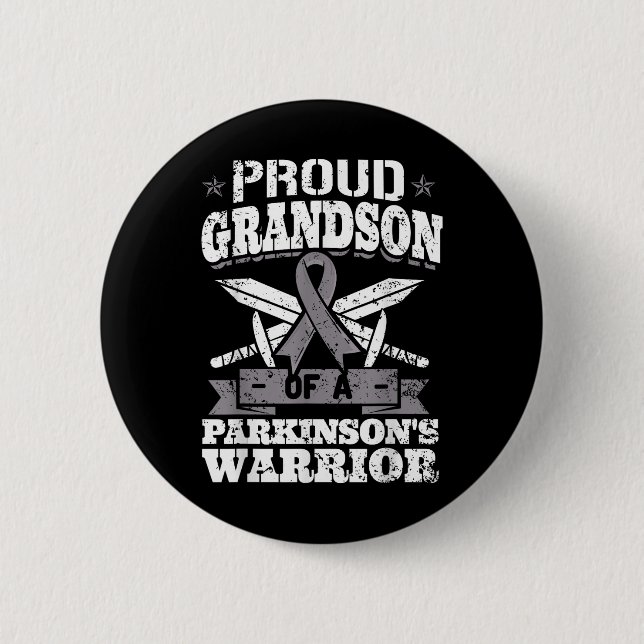 Proud Grandson Of A Parkinsons Warrior Pd Awarenes 6 Cm Round Badge (Front)