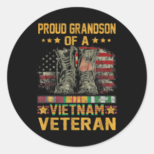 Proud Grandson Of A Vietnam Veteran Flag American  Classic Round Sticker