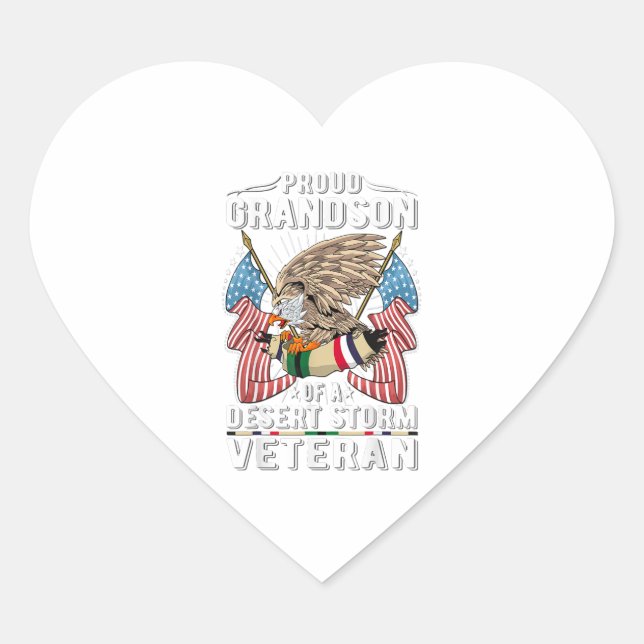 Proud grandson of desert storm veteran army gift heart sticker (Front)