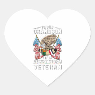 Proud grandson of desert storm veteran army gift heart sticker