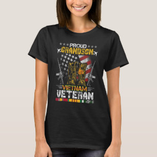 Proud Grandson Of Vietnam Veteran Us Flag   Vetera T-Shirt
