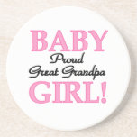 Proud Great Grandpa Baby Girl Gifts Coaster<br><div class="desc">Proud Great Grandpa of a baby girl keepsake boxes,  tiles,  ornaments,  notebooks,  throw pillows,  mugs,  mousepads, keychains,  magnets,  and more with black and pink text design!</div>