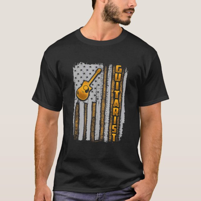 Proud Guitarist - Guitar With An American Flag T-Shirt (Front)