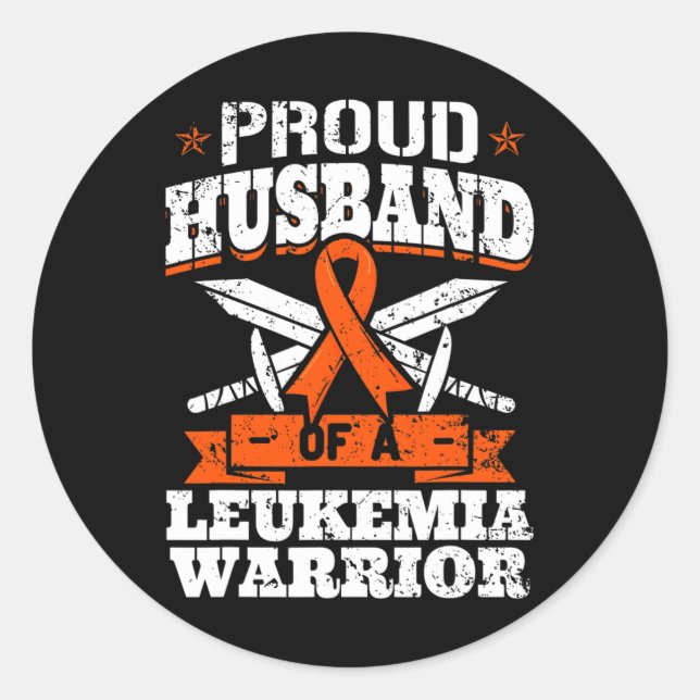 Proud Husband Of A Leukaemia Warrior Awareness Blo Classic Round Sticker (Front)
