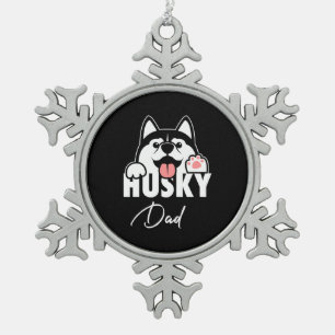 Proud Husky Siberian Dad Snowflake Pewter Christmas Ornament