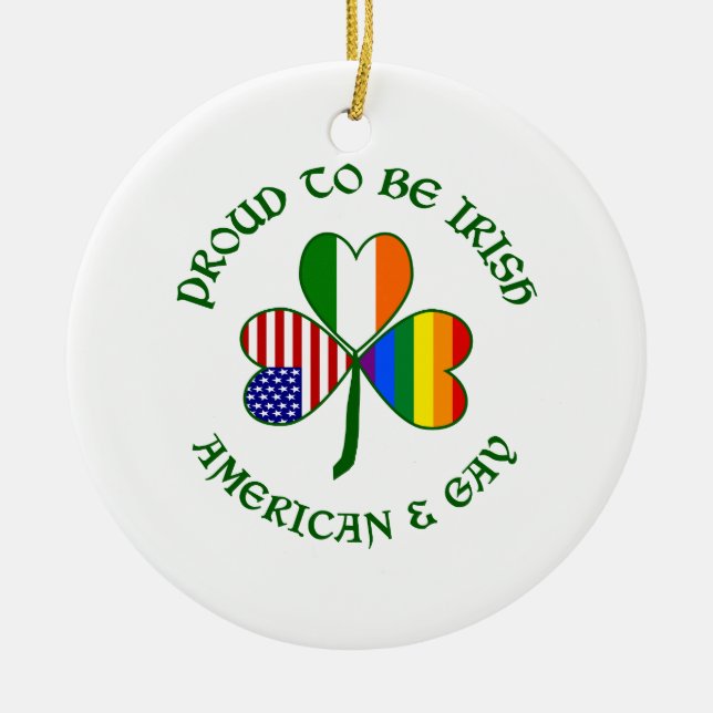 Proud Irish American & Gay Ceramic Tree Decoration (Front)
