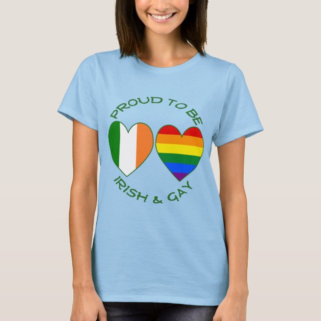 Proud Irish and Gay Heart Flags Pride and Ireland  T-Shirt (Front)