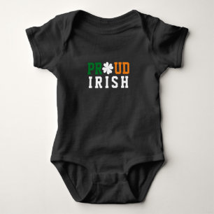 Proud Irish Shamrock Lucky Clover Quote  St Paddy  Baby Bodysuit