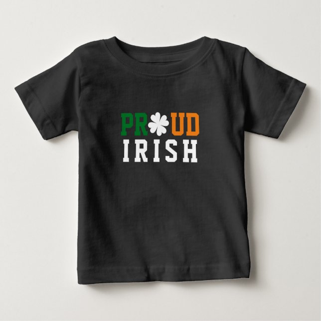 Proud Irish Shamrock Lucky Clover Quote  St Paddy Baby T-Shirt (Front)