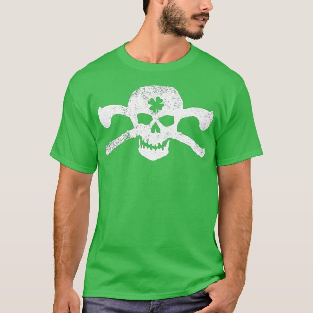 Proud Irish Skull  Cross Shillelagh Clubs T-Shirt (Front)