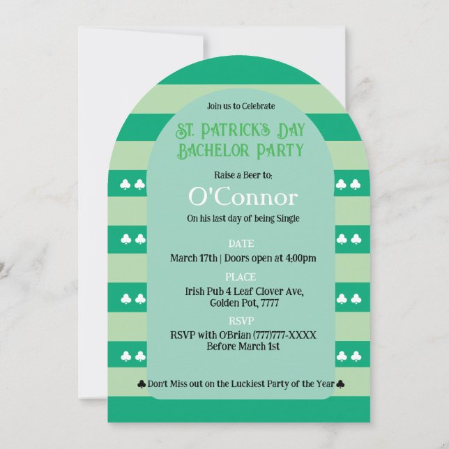 Proud & Irish St Patrick LGBTQ+ Bachelor Party Invitation (Back)