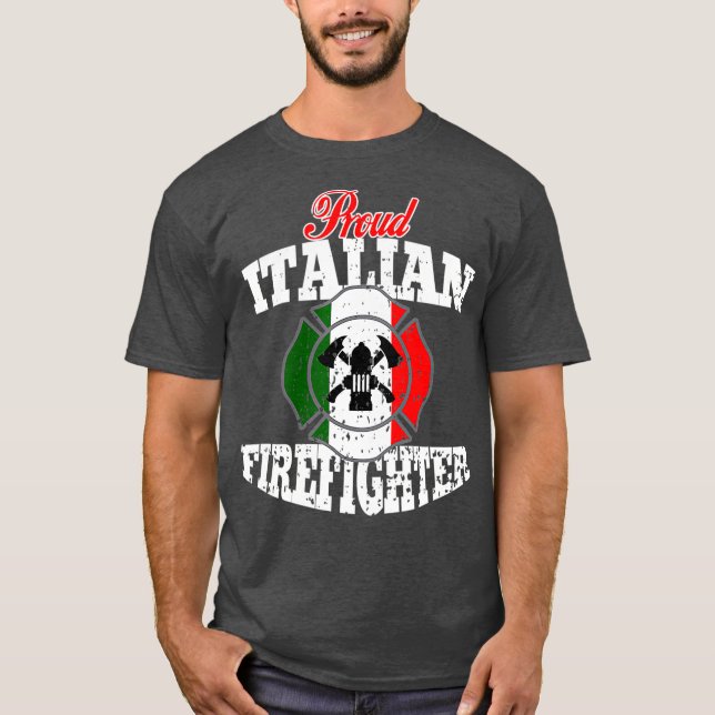 Proud Italian Fireman  Italy Flag Firefighter T-Shirt (Front)