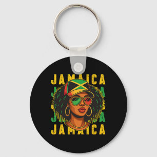 Proud Jamaican Patriotic Afro Black Woman Jamaica  Key Ring