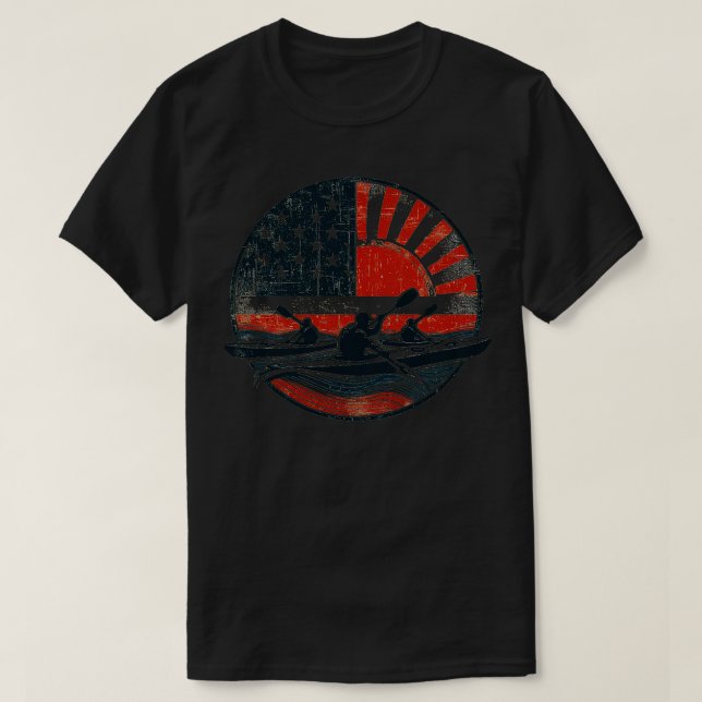 Proud Kayaker Paddling Through Water Flag usa T-Shirt (Design Front)