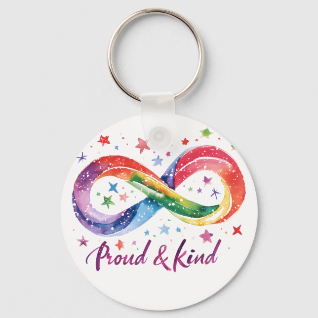 Proud & Kind Rainbow Infinity Design | LGBTQ Pride Key Ring (Front)