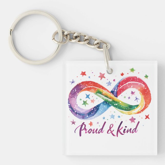 Proud & Kind Rainbow Infinity Design | LGBTQ Pride Key Ring (Front)