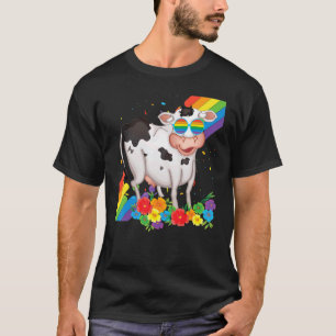 Proud Lgbt Gay Cow Pride Flag Rainbow Lgbtq Lesbia T-Shirt