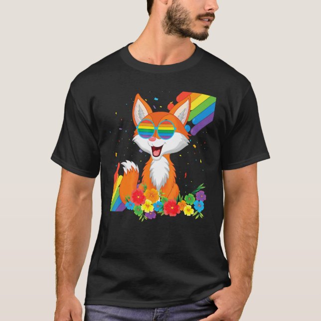 Proud Lgbt Gay Fox Pride Flag Rainbow Lgbtq Lesbia T-Shirt (Front)