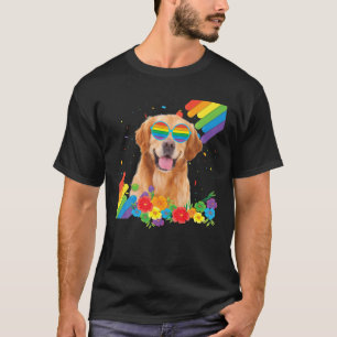Proud LGBT Gay Golden Retriever Dog Pride Flag Rai T-Shirt