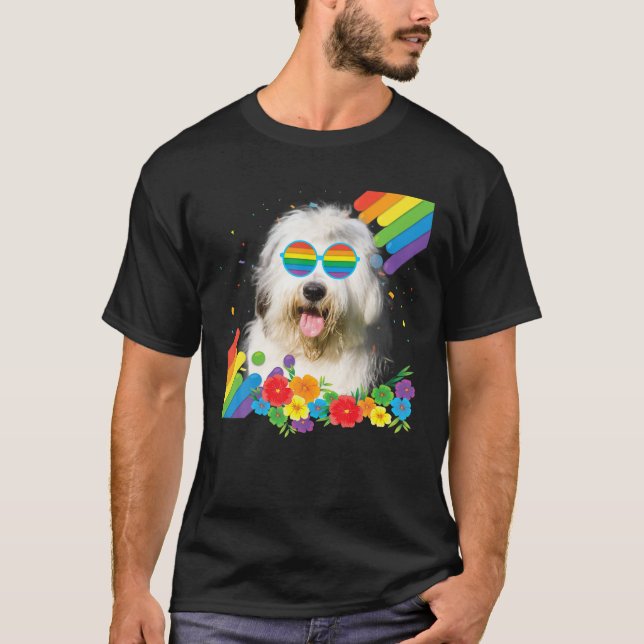Proud LGBT Gay Old English Sheepdog Dog Pride Flag T-Shirt (Front)