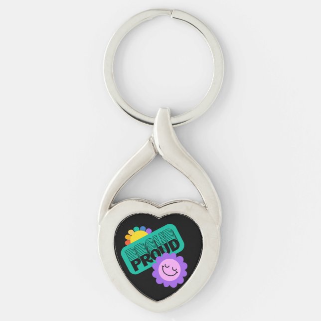 Proud. LGBT+Pride. Rainbow lovewith sunflower.     Key Ring (Front)