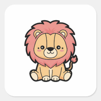 Proud Lion – Cute Kawaii Animal Illustration Square Sticker