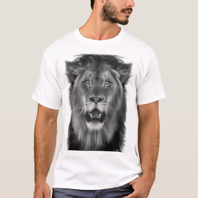 Proud Lion in Black and White T-Shirt (Front)