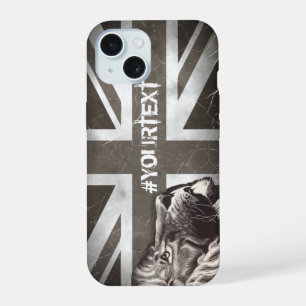 Proud Lion Union Jack Patriotic Custom Text iPhone 15 Case