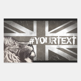 Proud Lion Union Jack Patriotic Custom Text Rectangular Sticker