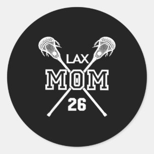 Proud love lacrosse mom #26 lax player number 26 classic round sticker