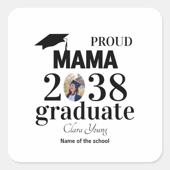 Proud mama personalized graduation square sticker (Front)