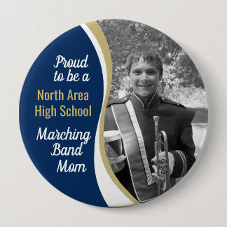 Proud Marching Band Mum with Photo Blue Gold 10 Cm Round Badge