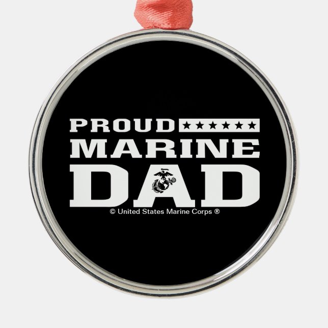 Proud Marine Dad - White Metal Tree Decoration (Front)