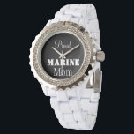 Proud Marine Mum Watch<br><div class="desc">Congratulations you are a Marine Mum, you have a son or daughter in the United States Marine Corps who graduated boot camp and you are officially a Mother of a Marine. You are patriotic and love to brag about the USMC and the military. So wear this white bling watch with...</div>