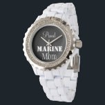 Proud Marine Mum Watch<br><div class="desc">Congratulations you are a Marine Mum, you have a son or daughter in the United States Marine Corps who graduated boot camp and you are officially a Mother of a Marine. You are patriotic and love to brag about the USMC and the military. So wear this white bling watch with...</div>