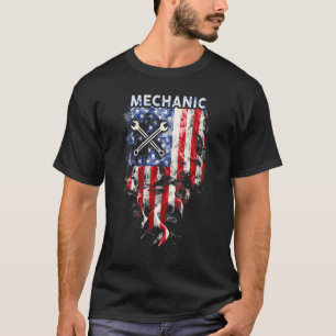 Proud Mechanic American Flag Independence T-Shirt