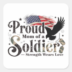 Proud Military Mom Soldier Pride Art Square Sticker