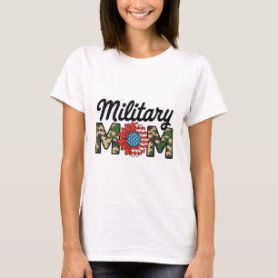 Proud Military Mum Camo and American Flag Design T-Shirt