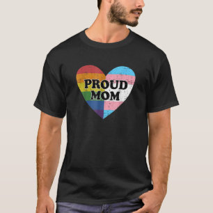 Proud Mom Heart rainbow and transgender flag lgbt T-Shirt