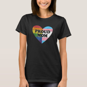 Proud Mom Heart rainbow and transgender flag lgbt T-Shirt