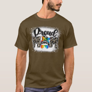 Proud Mom Messy Bun Leopad LGBT Gay Pride Support T-Shirt