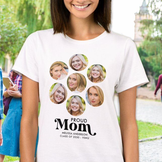 Proud MOM Modern Custom 7 Photo Collage Graduation T-Shirt (Creator Uploaded)