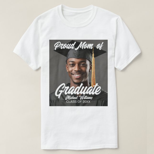 Proud Mom of Graduate Photo Name Year Graduation T-Shirt (Design Front)