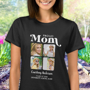 Proud MOM Retro Modern Custom 4 Photo Graduation T-Shirt