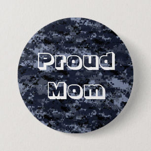 Proud Mom U.S. Military Blue Camouflage Button