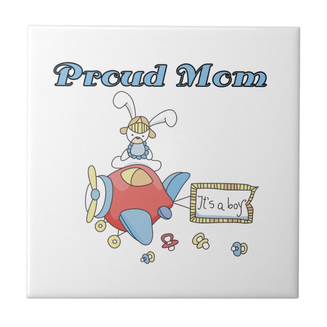 Proud Mum Aeroplane It's a Boy Gifts Tile (Front)