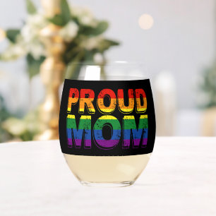 Proud Mum Gay Pride LGBT Rainbow Mother LGBTQ Stemless Wine Glass